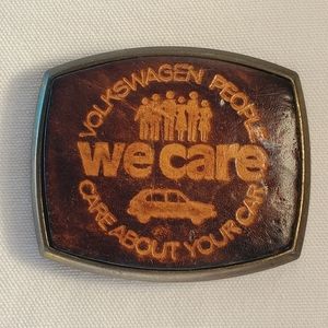 Vintage Volkswagen Leather Belt Buckle Auto Automobile Van Car Bug Beetle 70s 80